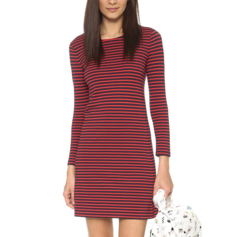 Madewell Red and Navy Striped Long Sleeve Dress